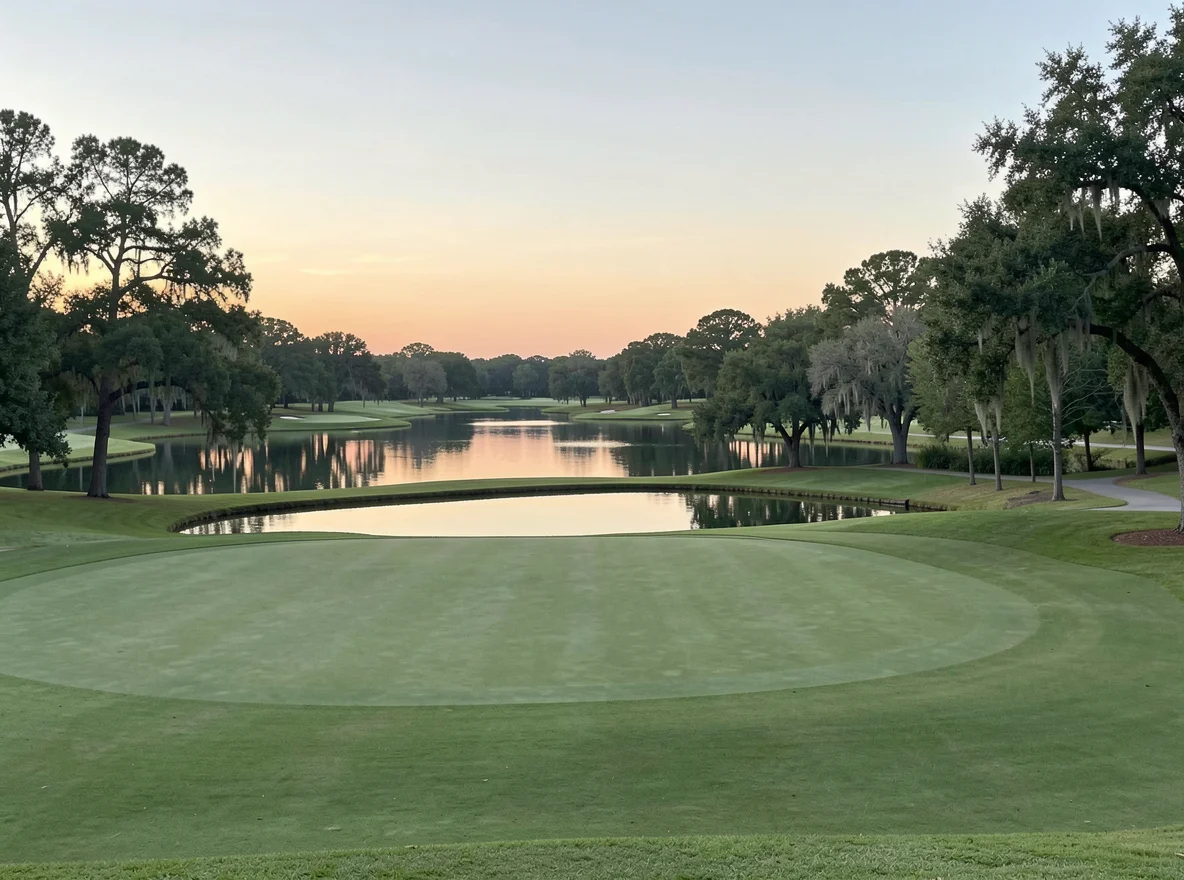 People-free golf course and lake scenery in Santa Maria