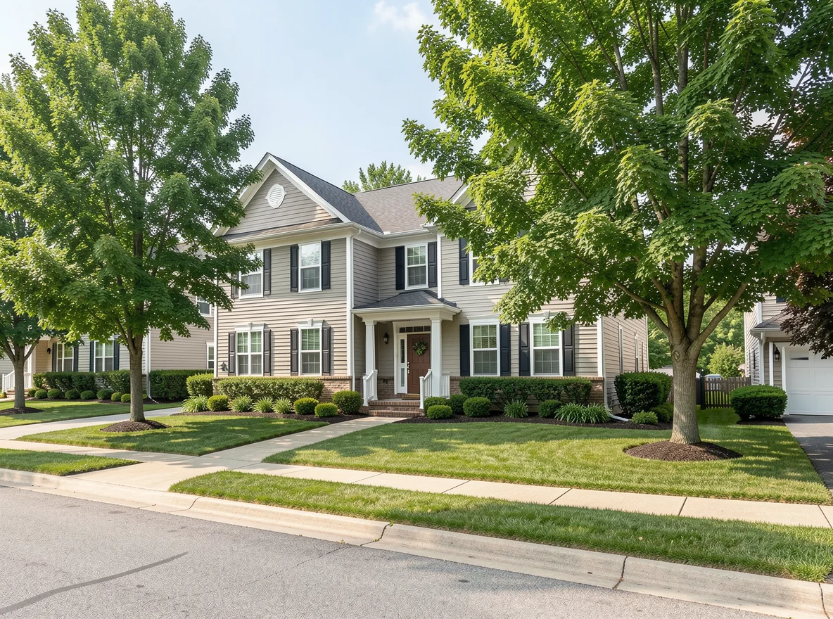 People-free residential streetscape in Lexington Estates