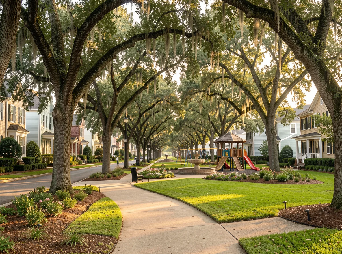 Tree-lined residential street near LSU with established homes and mature oaks