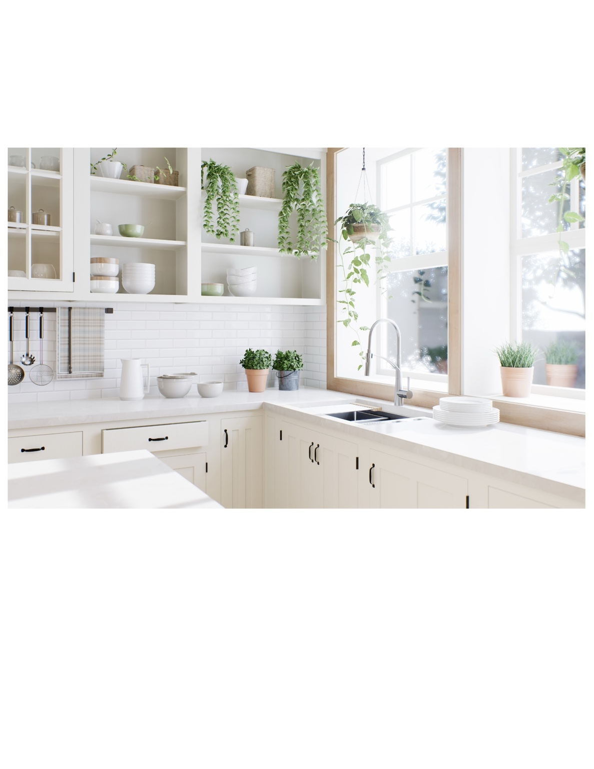Bright white kitchen prepared for professional real estate marketing