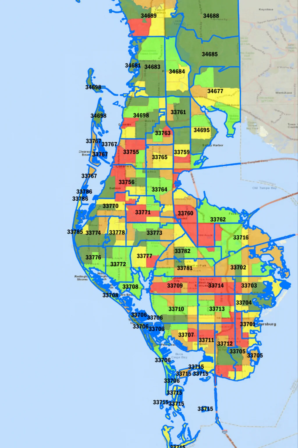 Pinellas County Florida map by ZIP code 