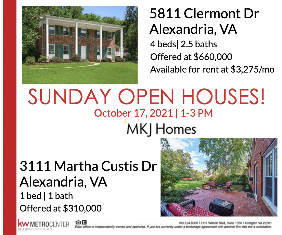 Two Open Houses in Alexandria VA this Weekend!