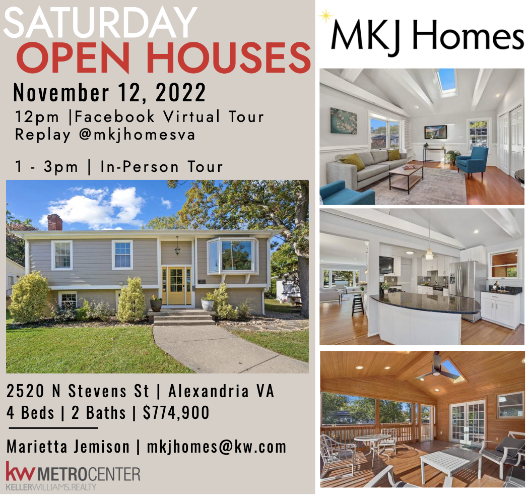 Open Houses this Weekend in Stafford and Alexandria, VA!
