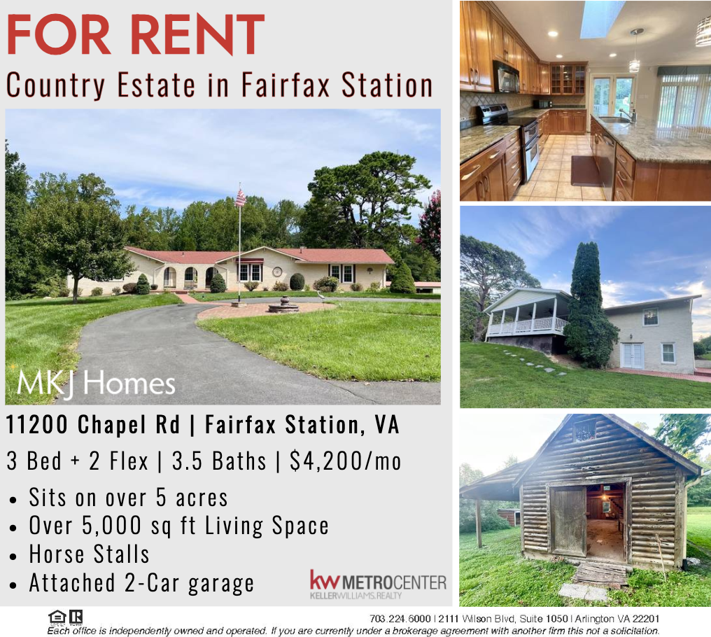 For Rent! Fairfax Station Country Estate! Marietta K. Jemison MKJ Homes of KW Metro Center