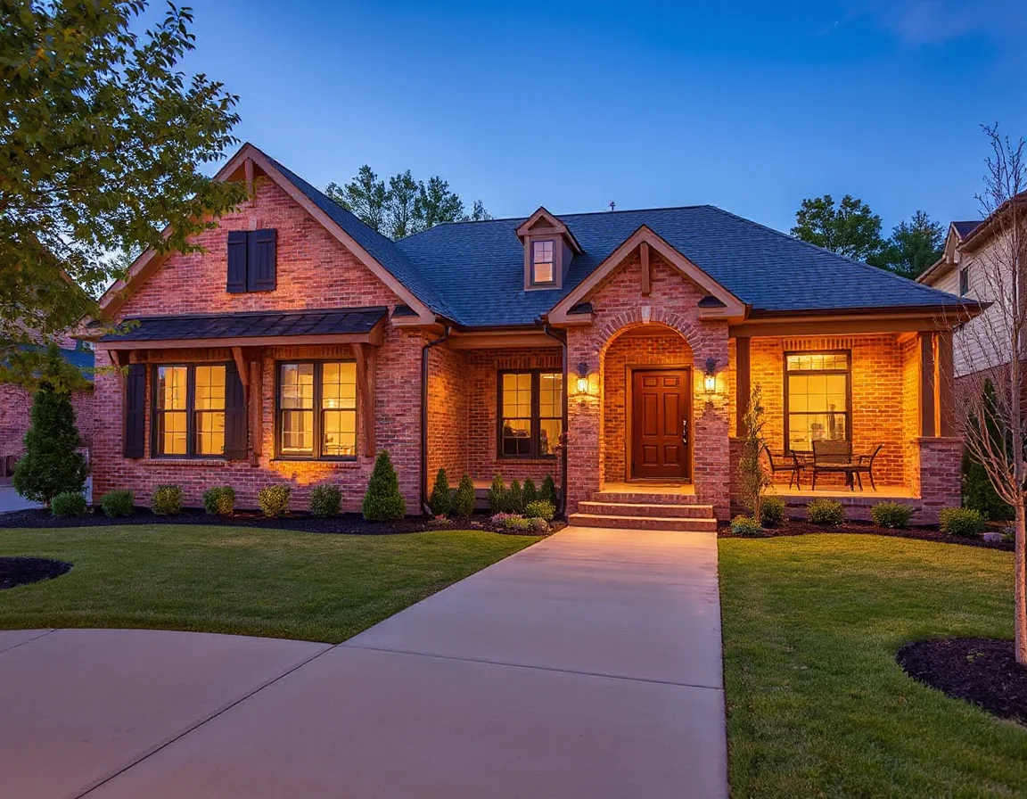 Modern Bentonville home with landscaped front walk