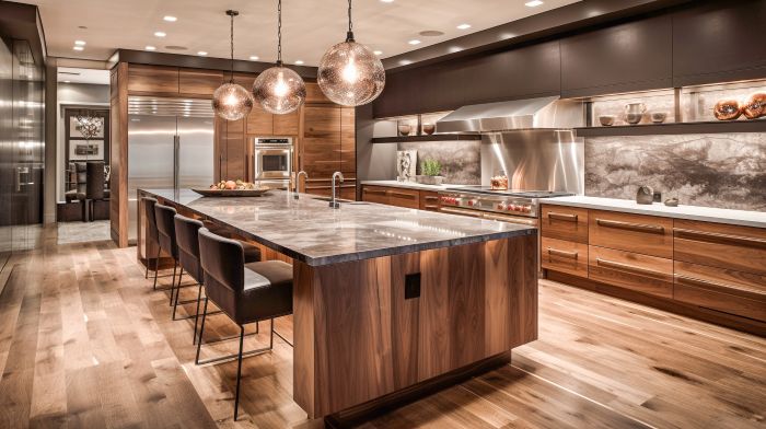 Uptown Dallas Luxury Living modern kitchen with wood grain cabinets