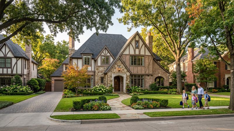 East Dallas school zones guide with a Lakewood neighborhood street near White Rock Lake