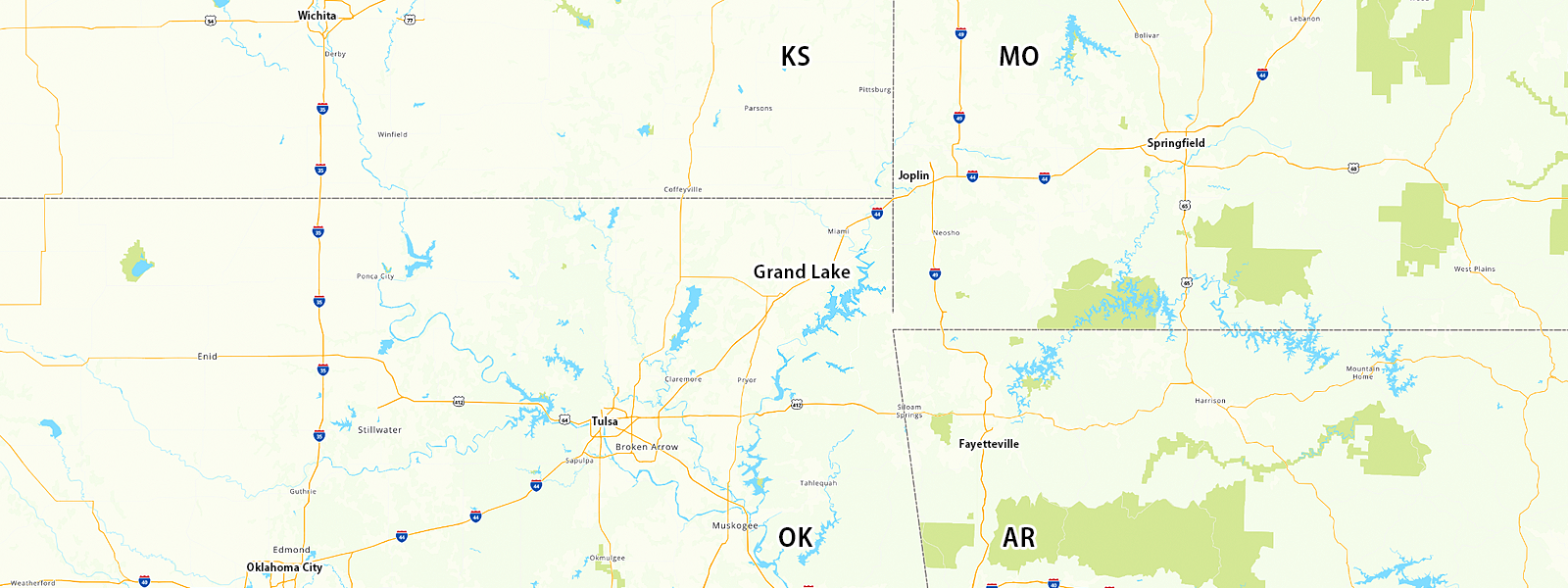 A map of Grand Lake in northeast Oklahoma