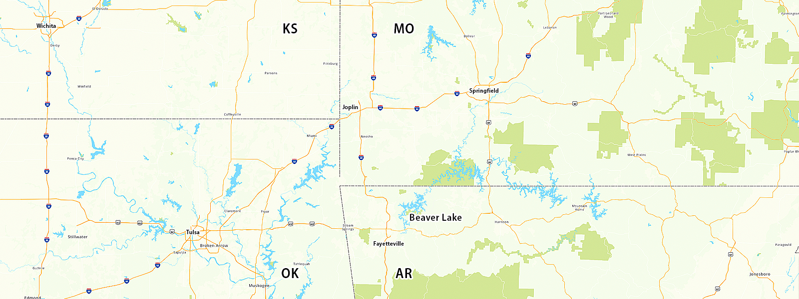 A map of Beaver Lake in northwest Arkansas