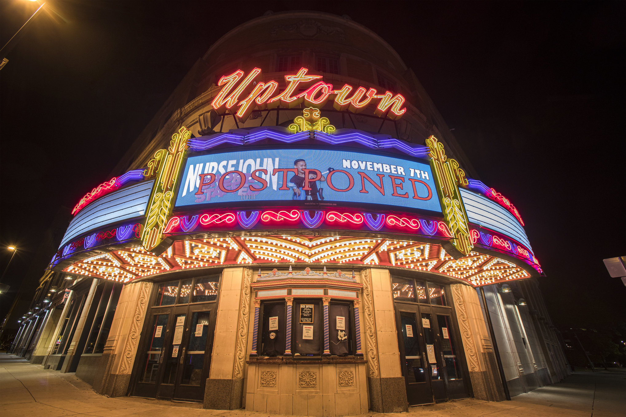 The Uptown Theatre at night, a great place to catch a show!