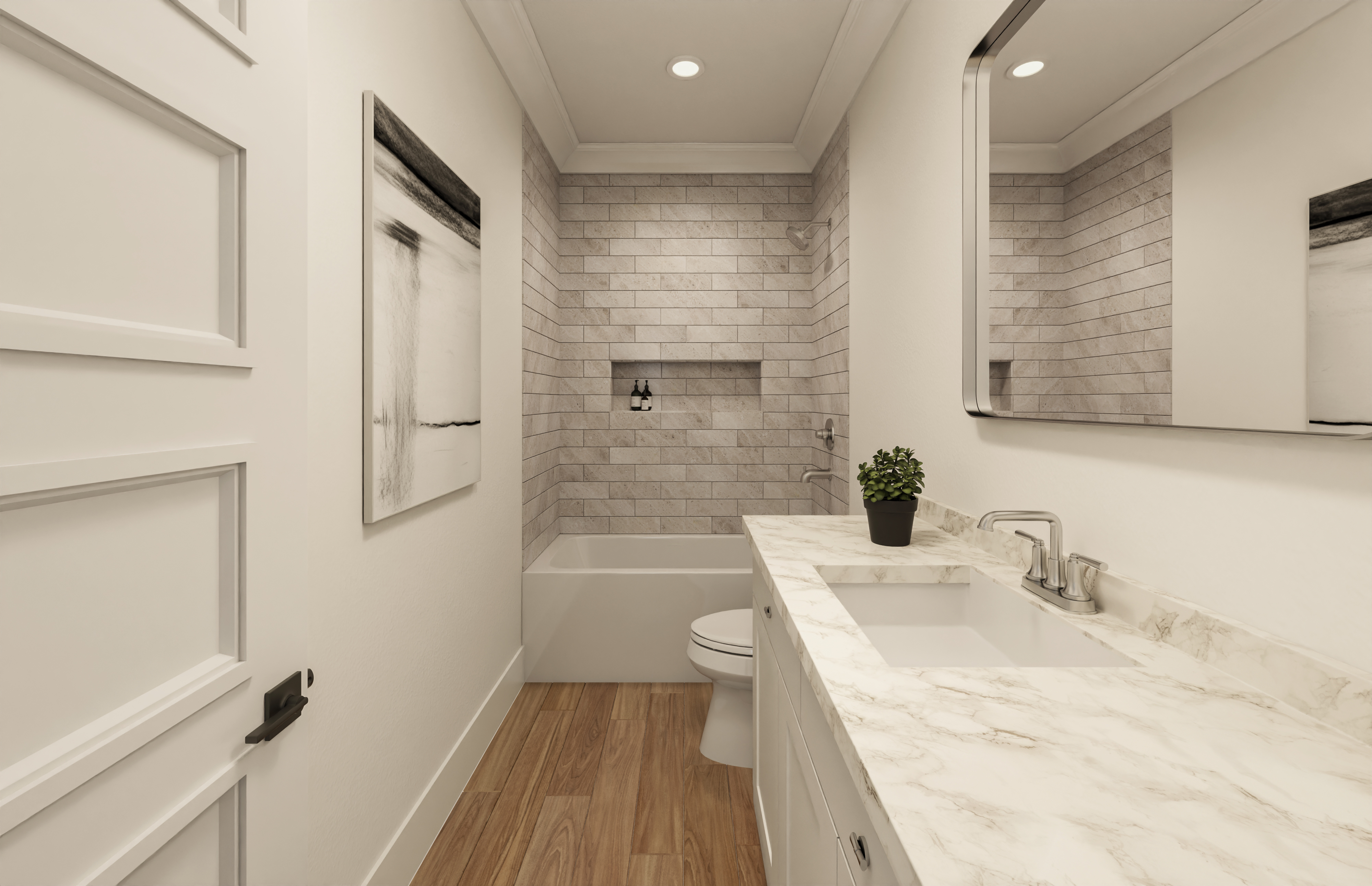 Energy efficient lower level bathroom with tub at Westminster Reserve