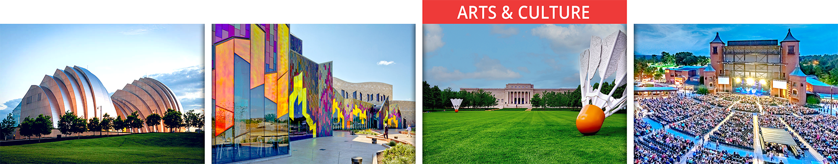 Kansas City is a patron city of art and culture. Area cultural attractions include world class museums, historical sites, performing arts, concert venues, and so much more. Top KC places you won't want to miss include the American Jazz Museum, The Nelson Atkins Museum of Art, the Museum at Prairie Fire, The Kaufman Center, and Starlight.