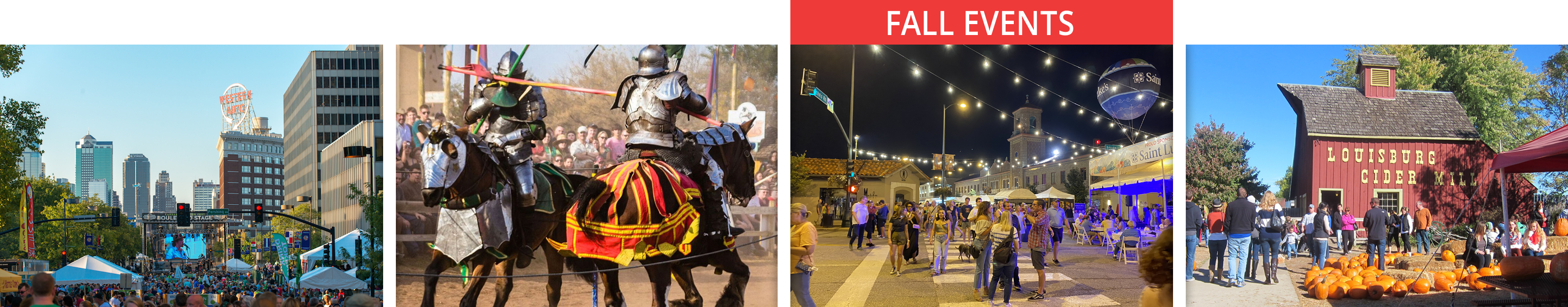 Get the inside scoop on fall events in Kansas City! September and October in KC includes numerous festivals, art shows and seasonal fun. Can't miss activities include the Irish Festival, the Kansas City Renaissance Festival, The Plaza Art Fair, and a visit to the Louisburg Cider Mill.