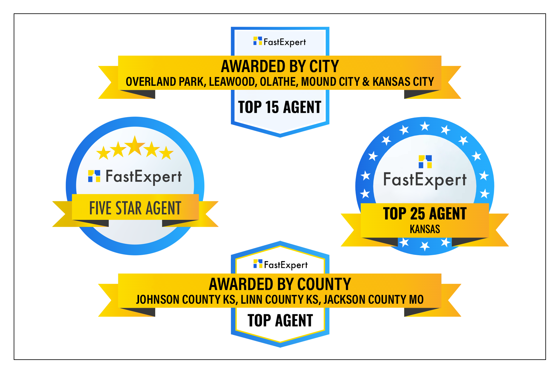 FastExpert real estate awards recognizing Miles Rost in multiple Kansas City counties.