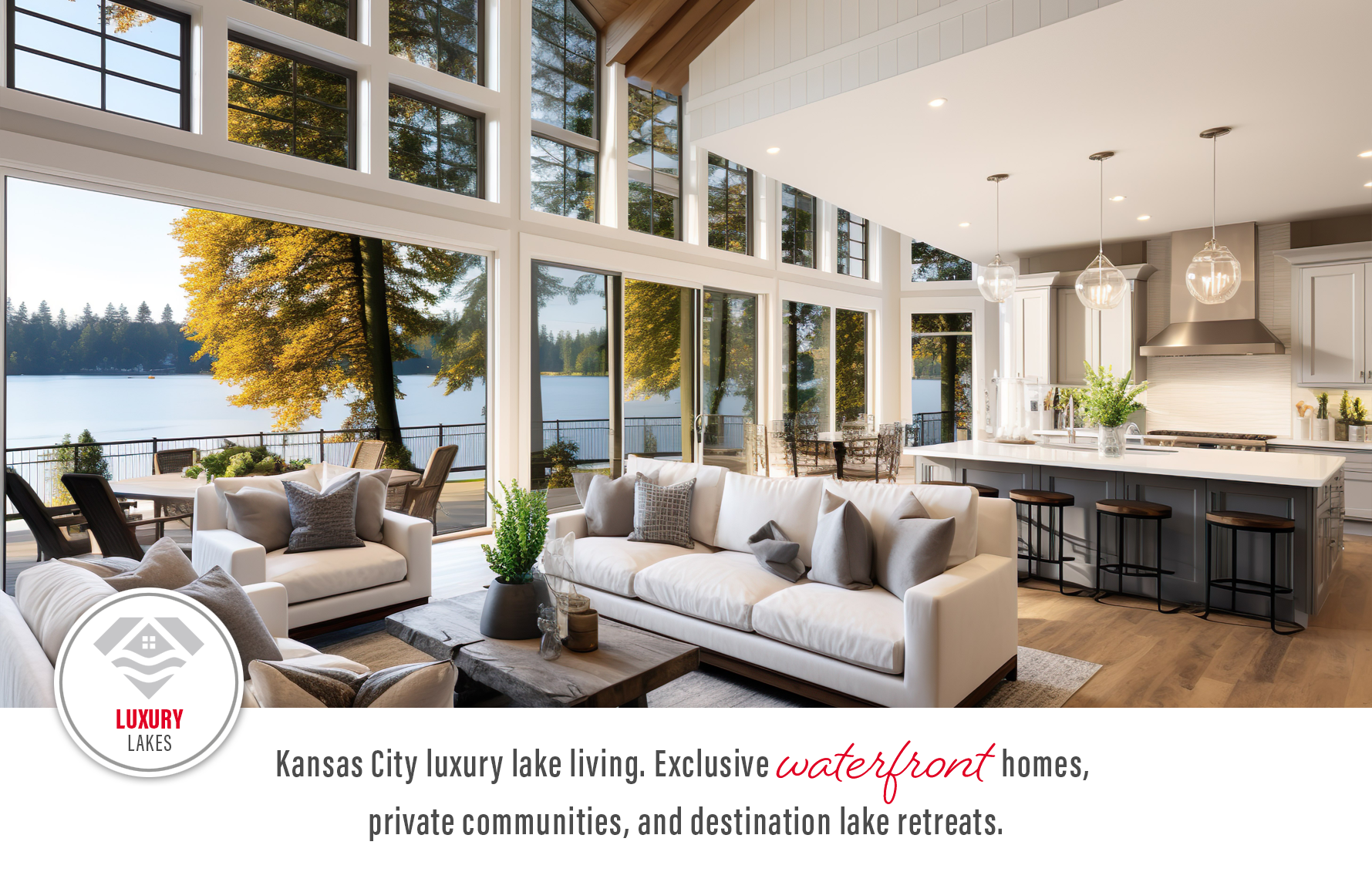 Luxury lakefront estate interior view representing Kansas City–area luxury lake living