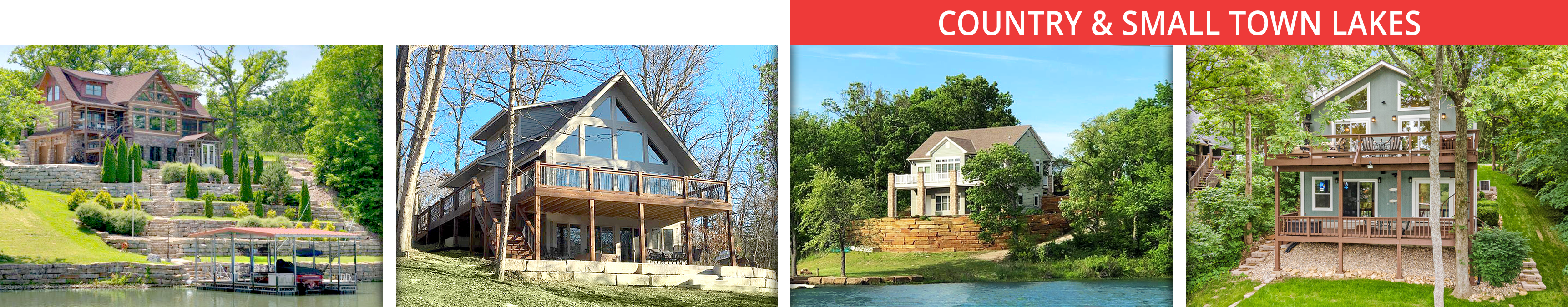 A collage of lake homes near the Kansas City metro area