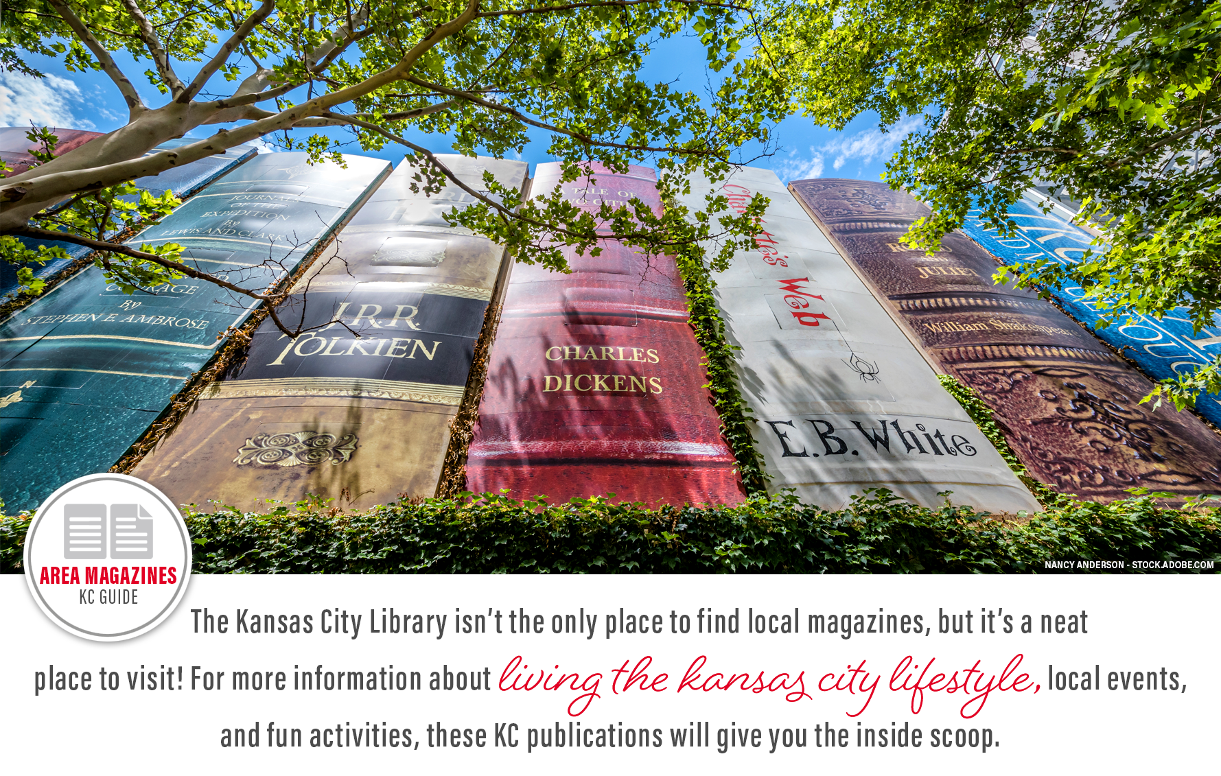 Kansas City Public Library exterior with giant bookshelf design in downtown Kansas City