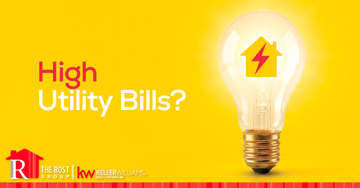 High Utility Bills? graphic with a light bulb and house icon illustrating how a home energy audit can help reduce utility costs.