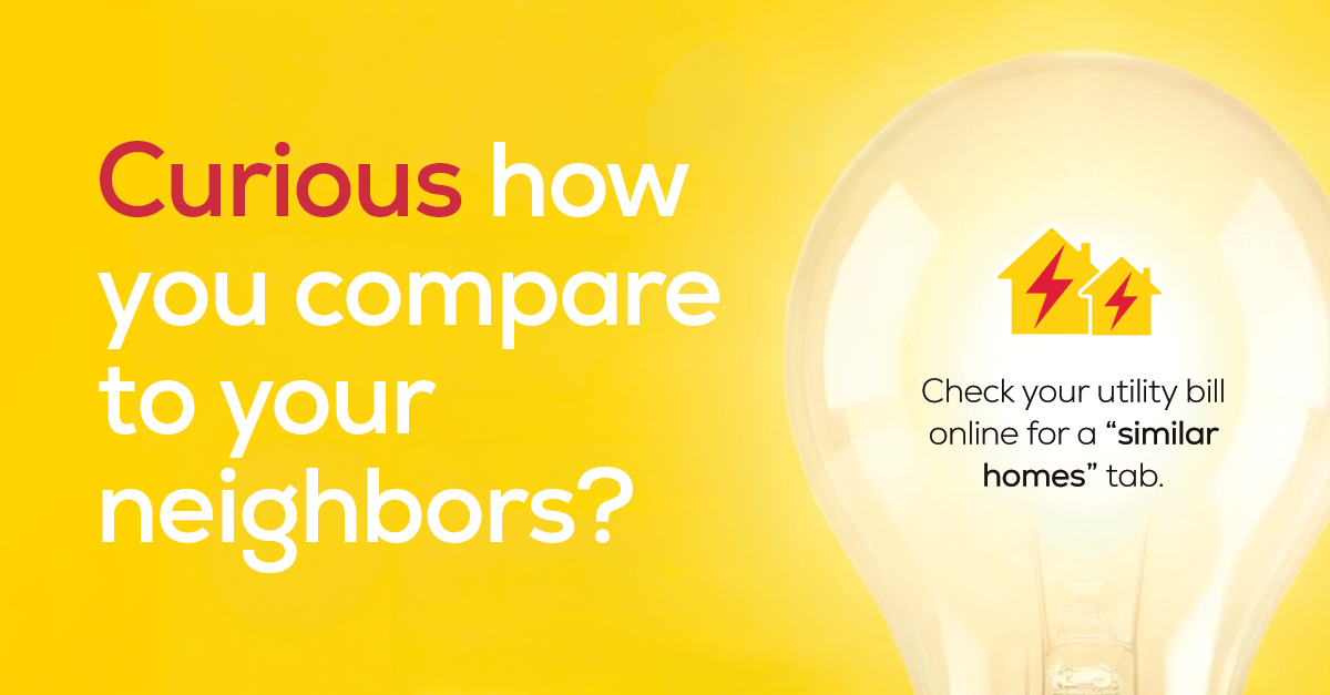 Graphic explaining how to compare your home's utility usage with similar homes using your utility company's online account.