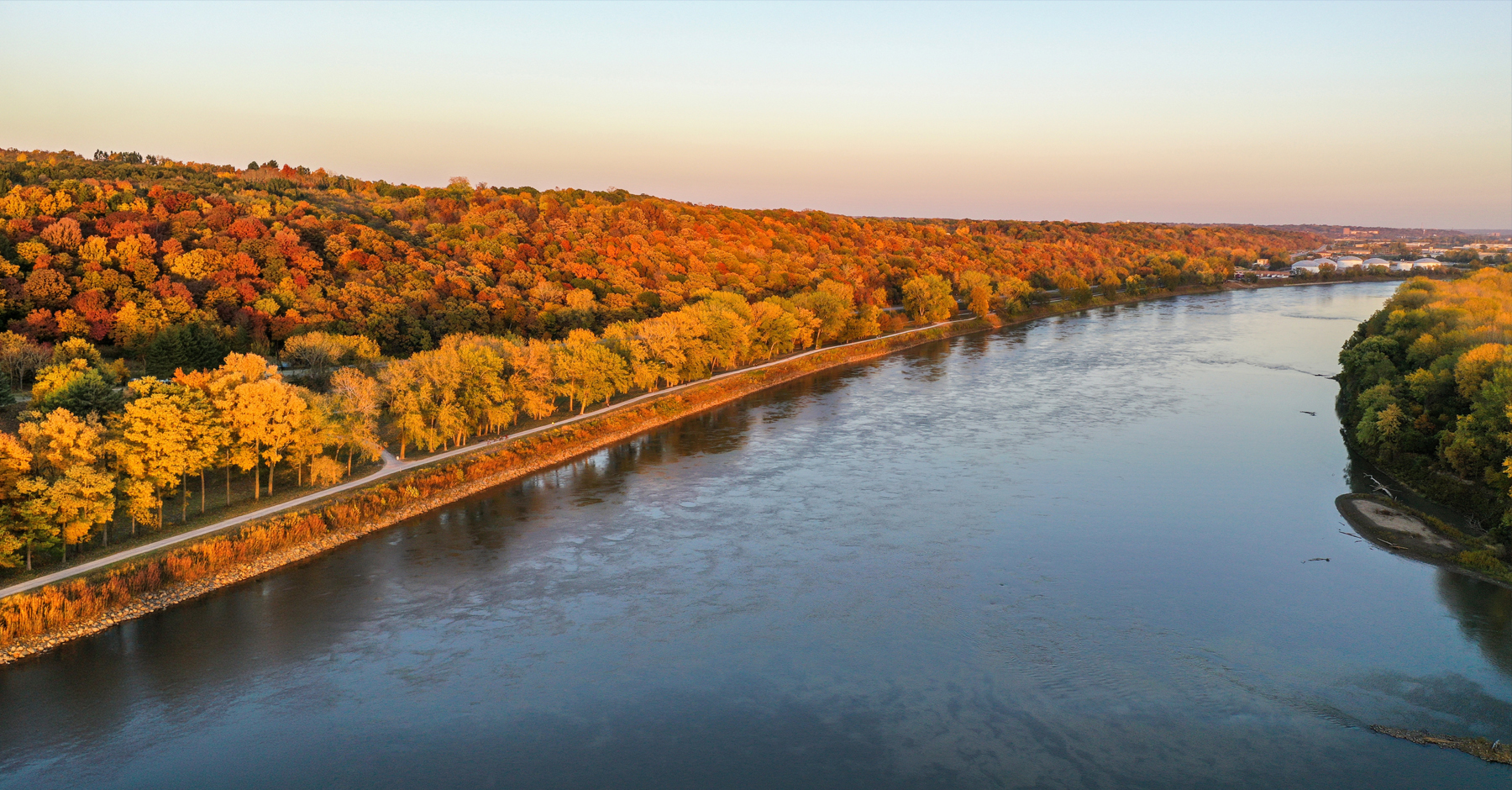 The Missouri River in the fall, leading into Parkville, Missouri