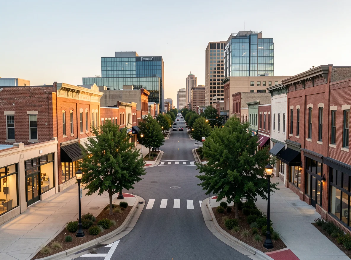 Downtown streetscape in Powder Springs, Georgia