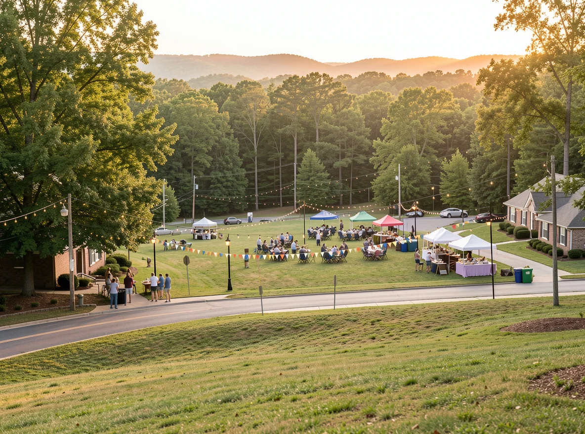Scenic community landmark view in Kennesaw with wooded surroundings and rolling terrain