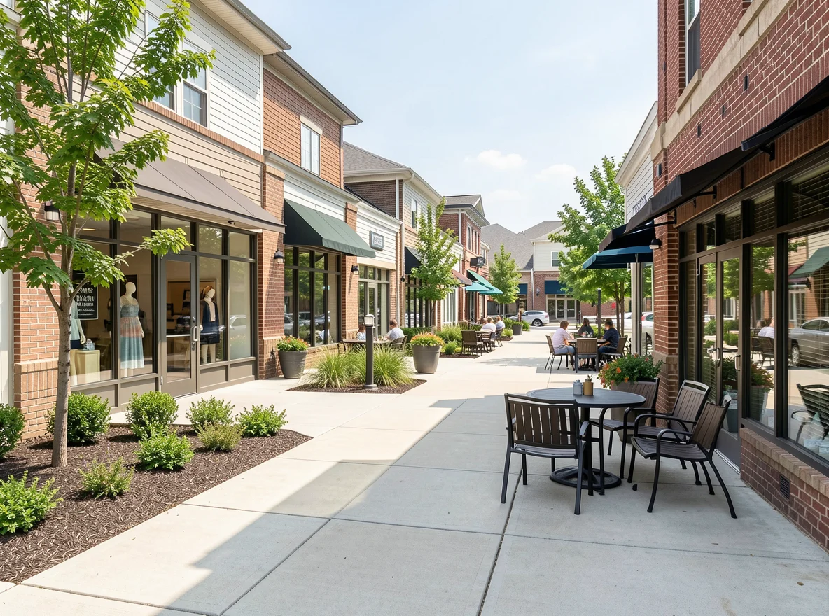 Kennesaw shopping and dining area with walkable storefronts and landscaped streetscape