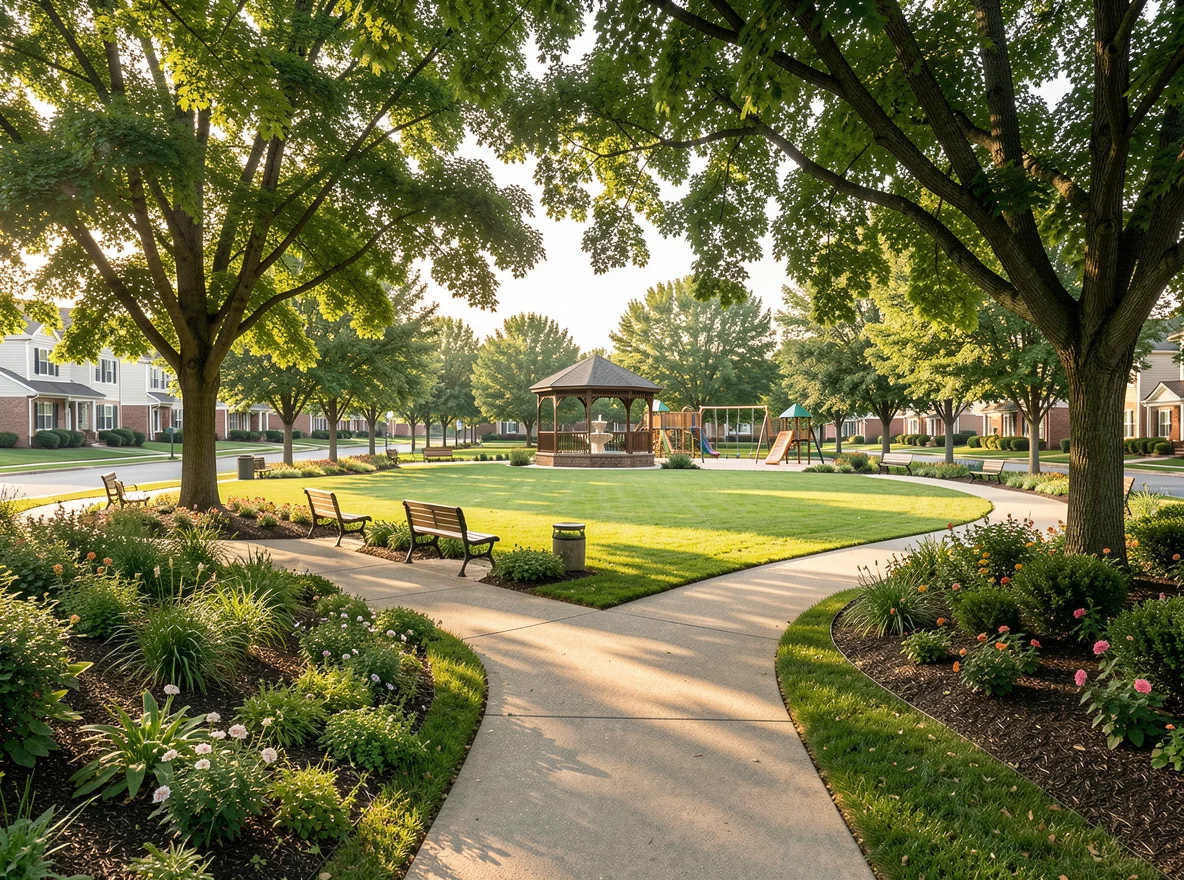 Neighborhood park and green space in Kennesaw with walking paths and shade trees
