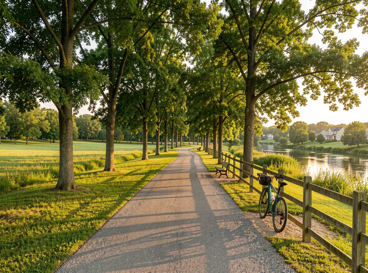 Walking trail through a green recreation area in South Fulton, Georgia