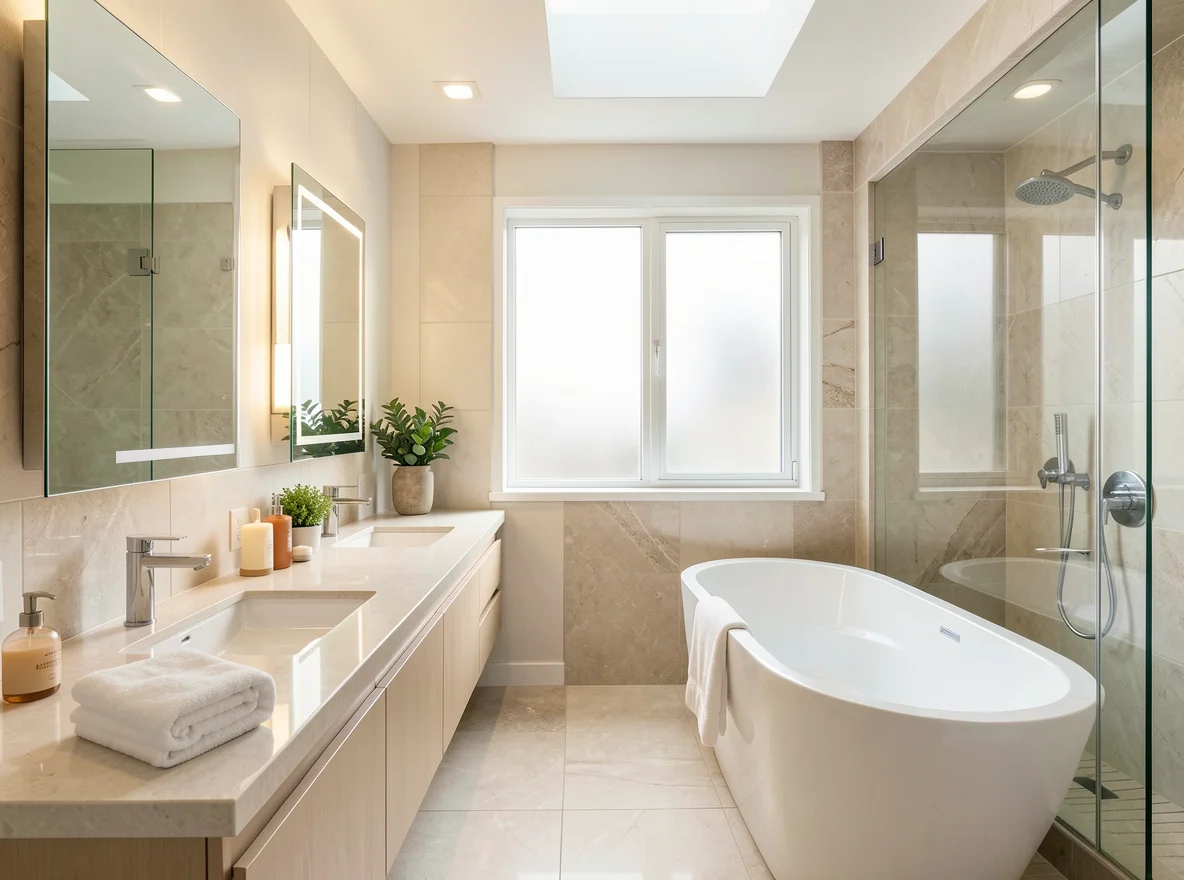 Bright polished apartment bathroom