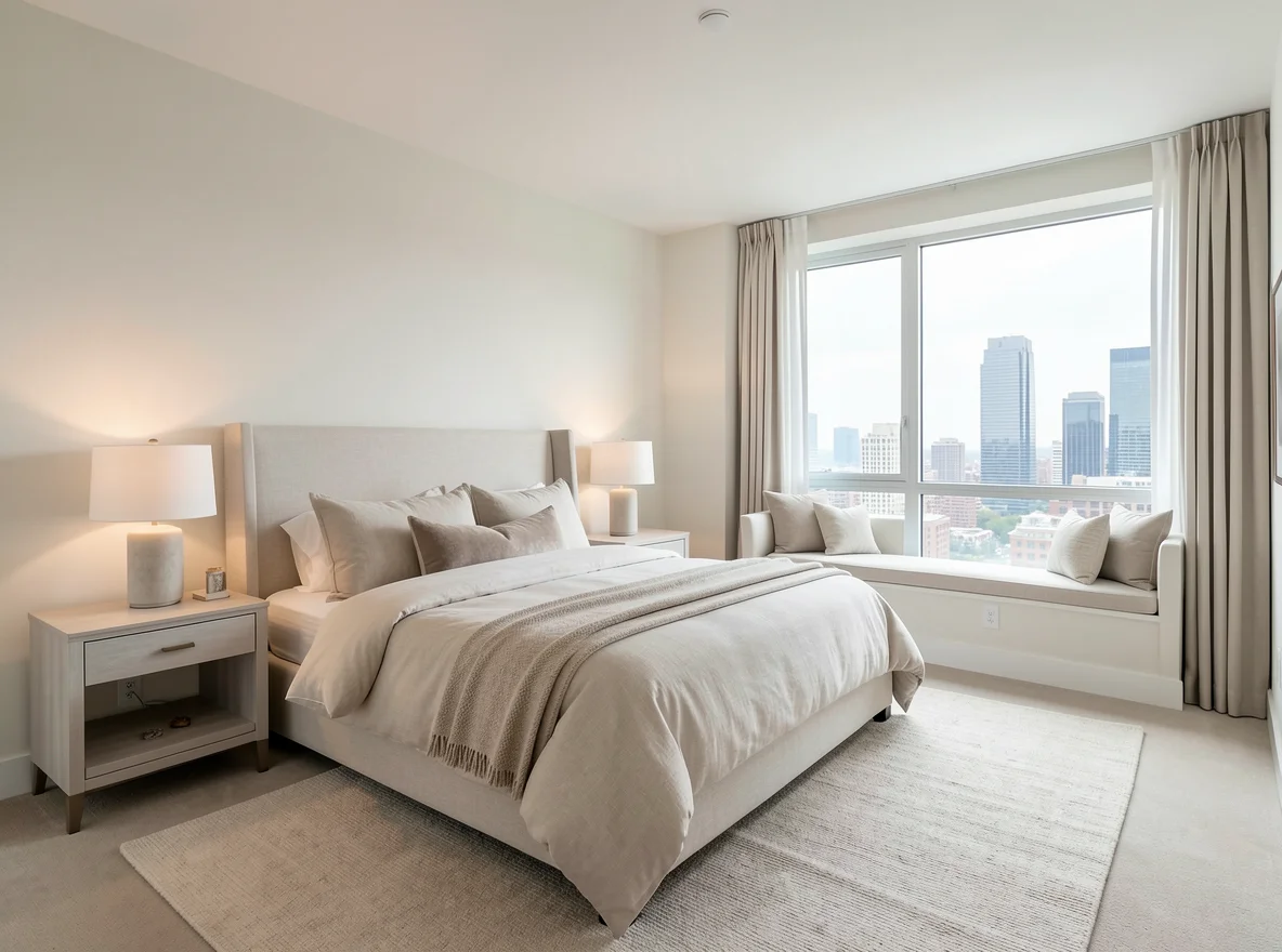 Bright staged apartment bedroom