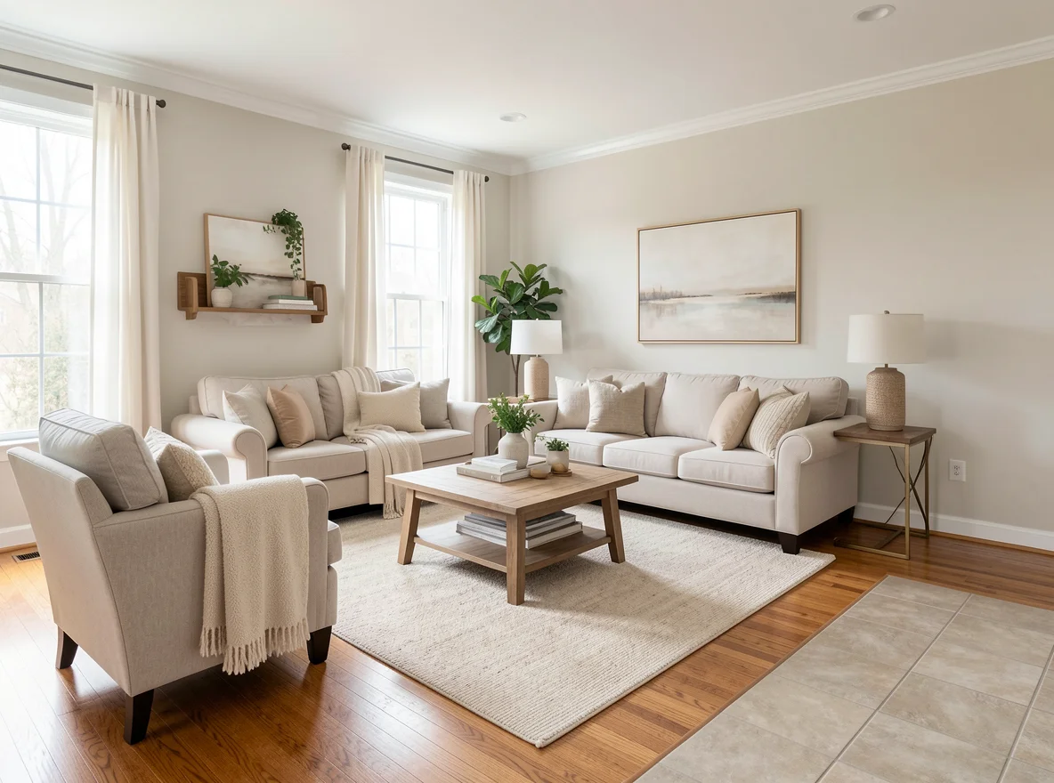 Staged rural home interior in Warsaw Virginia