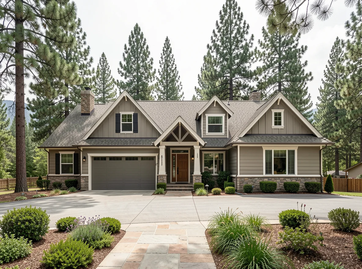 Mountain home exterior in a pine setting