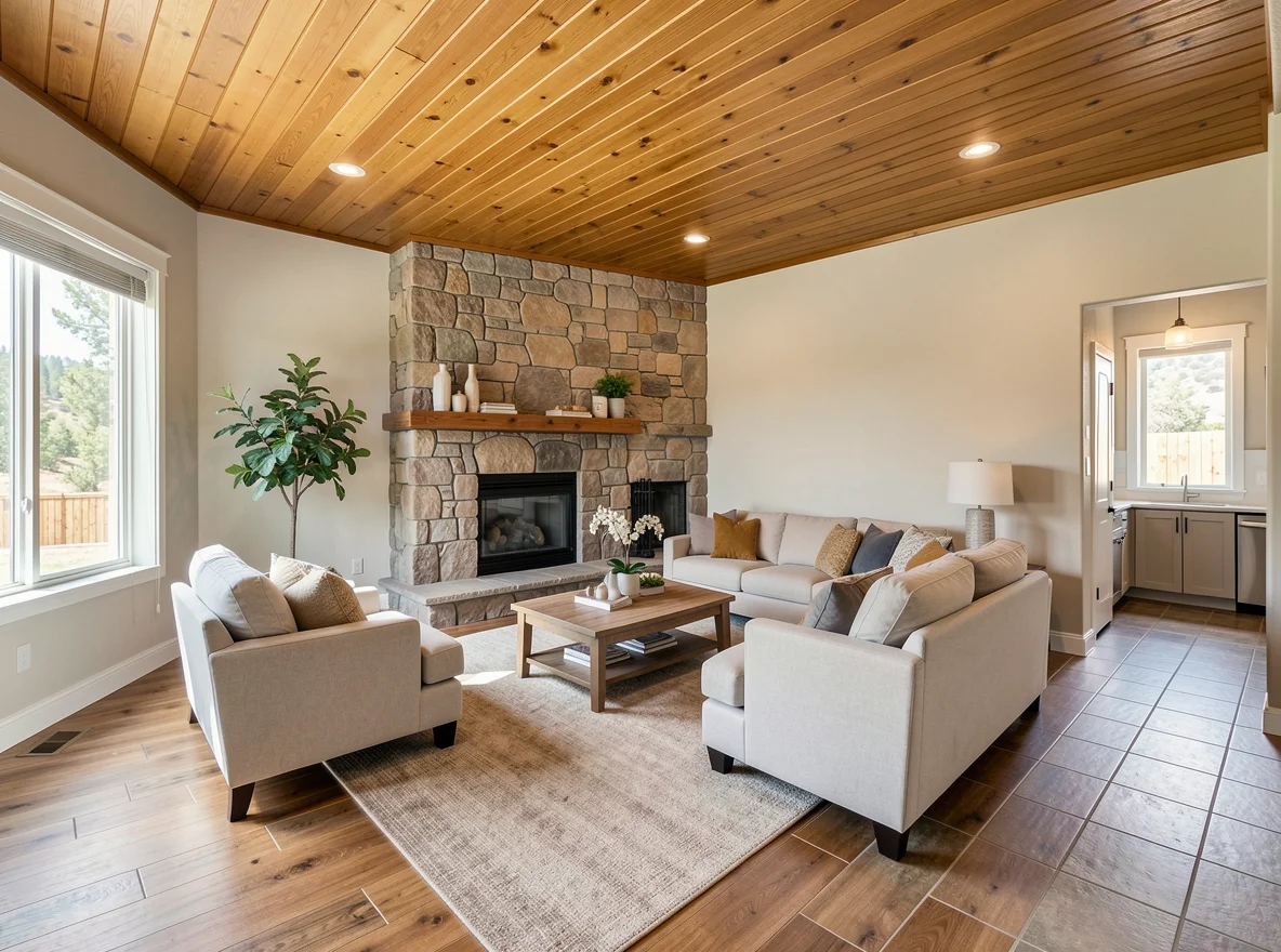Inviting mountain home interior with rustic charm