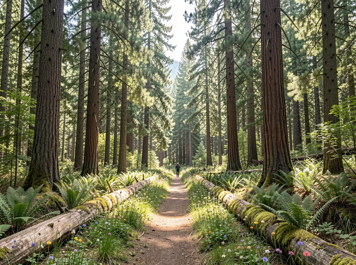 Pine forest setting near mountain homes