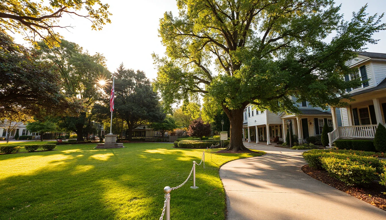 Tree-lined community area in Cloverdale, California