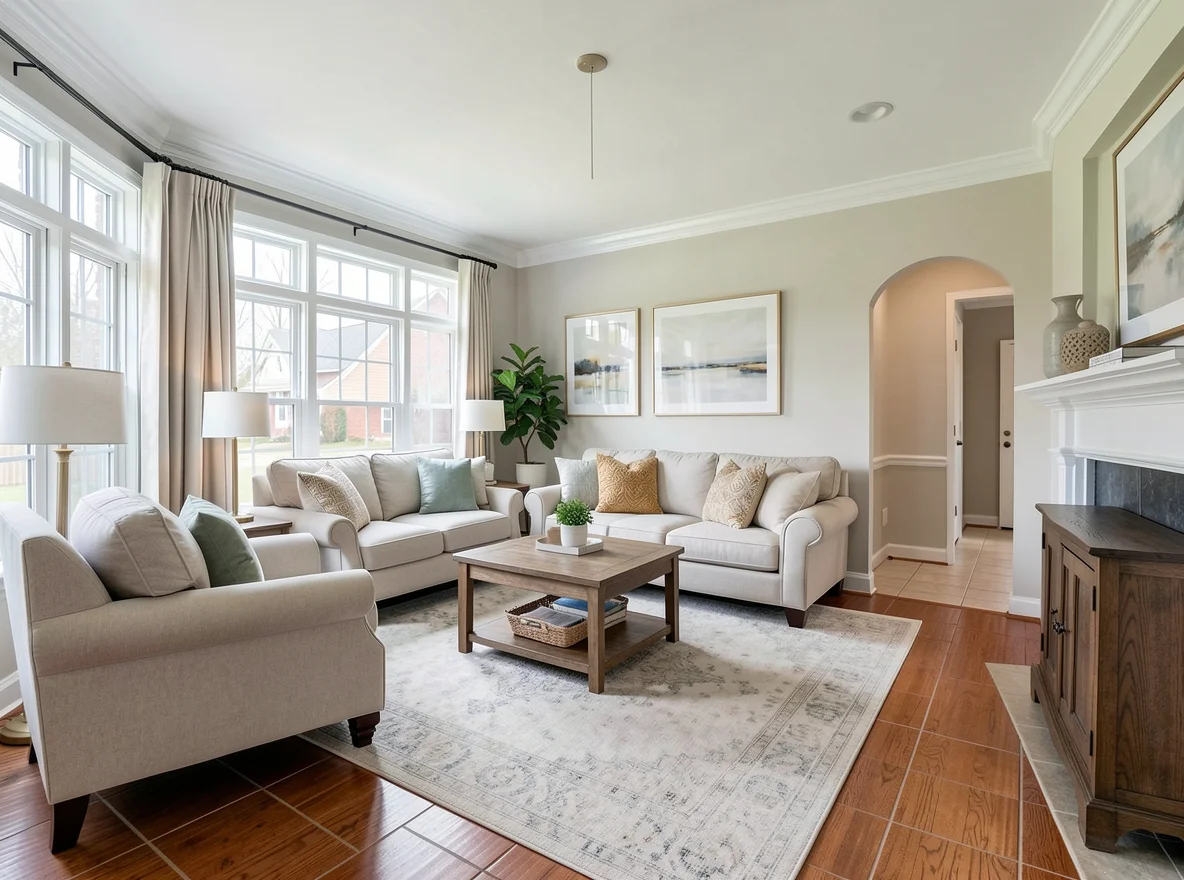 Bright staged living room in Worthington home