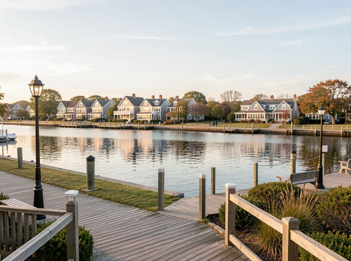 Coastal homes near the shoreline in Bourne