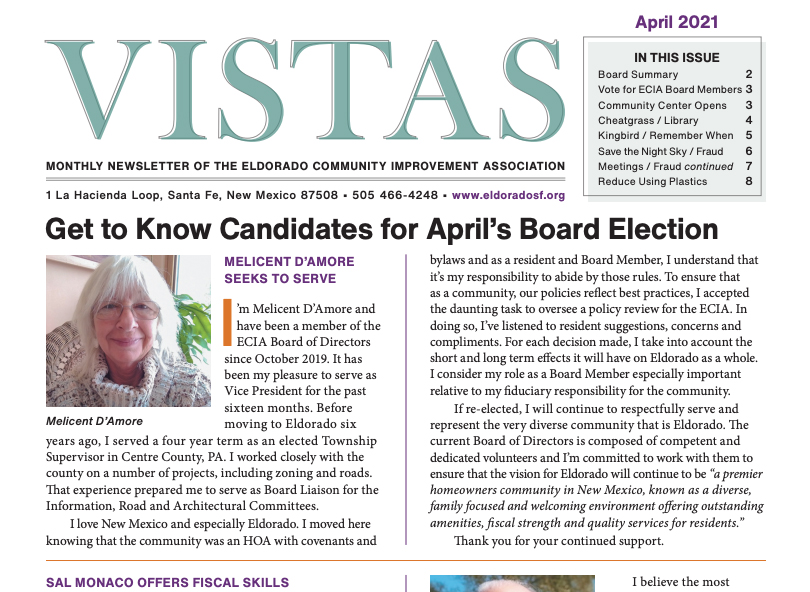 April Vistas Community Newsletter Now Available 