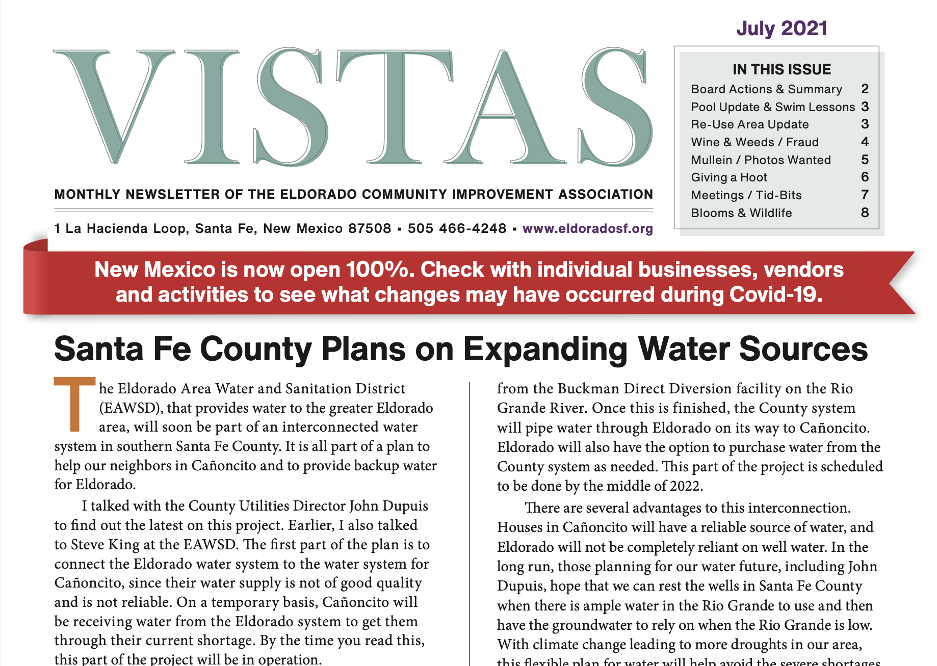 July Vistas Community Newsletter Now Available