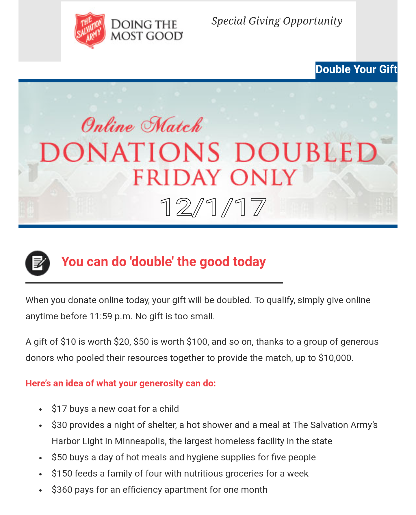 Matching donations Salvation army