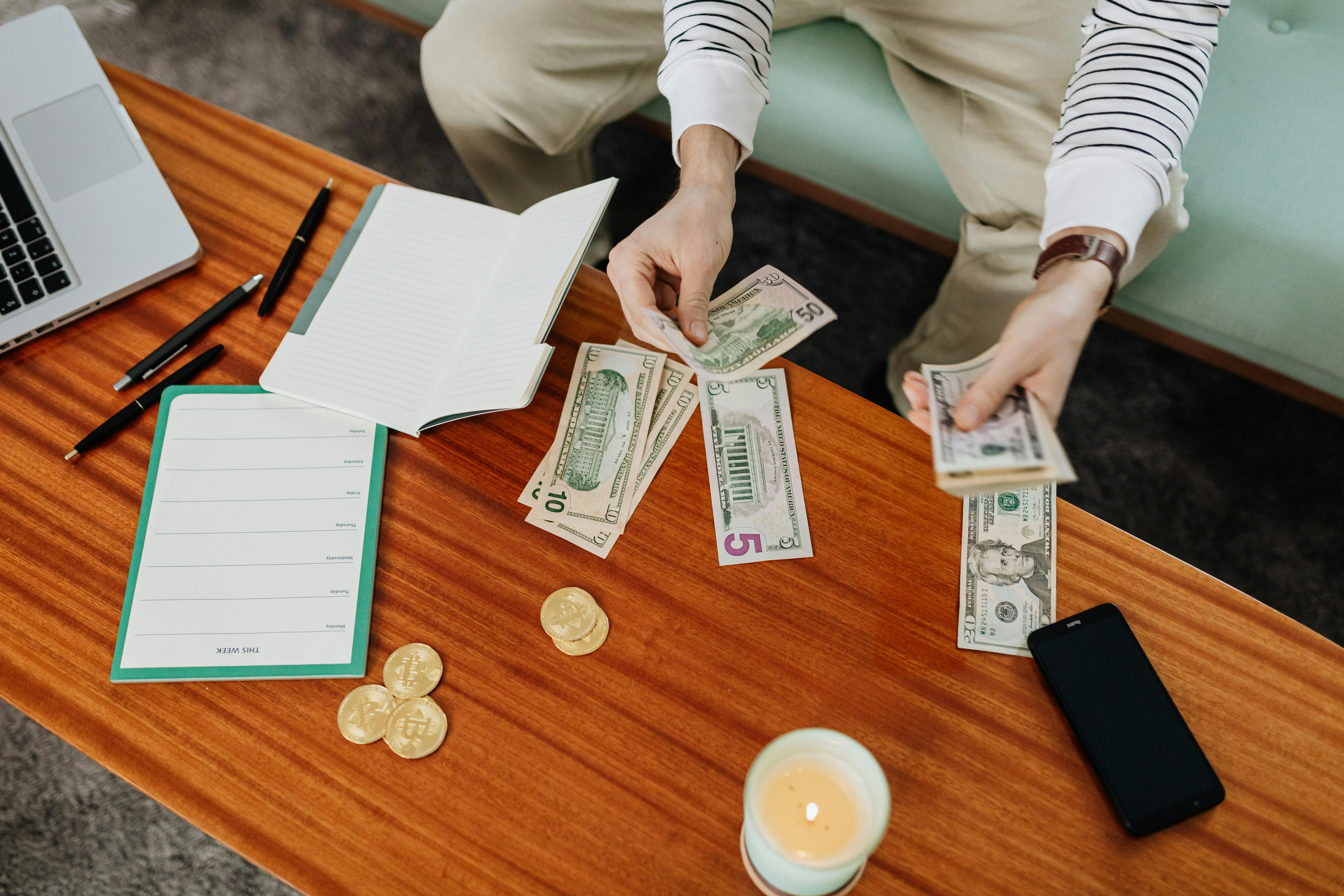 a man counting money