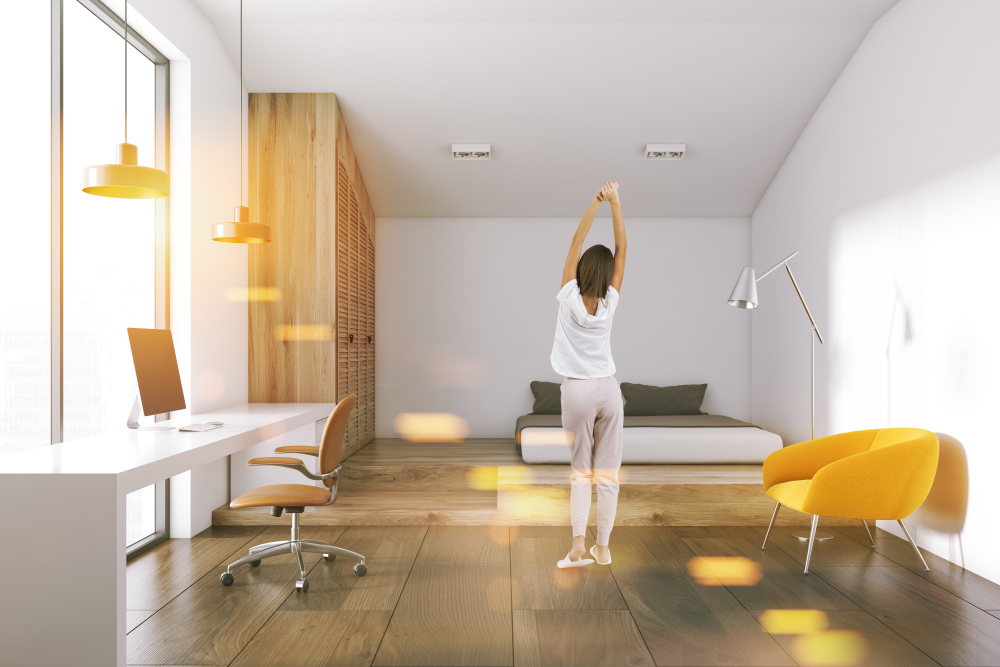 a woman on her bedroom