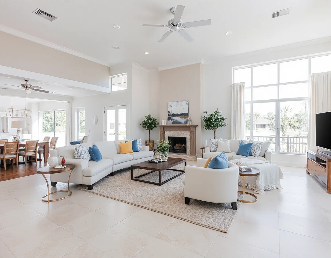 Bright staged living room prepared for a home showing