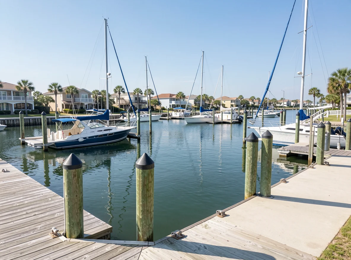 Boats moored at a marina in Pompano Beach