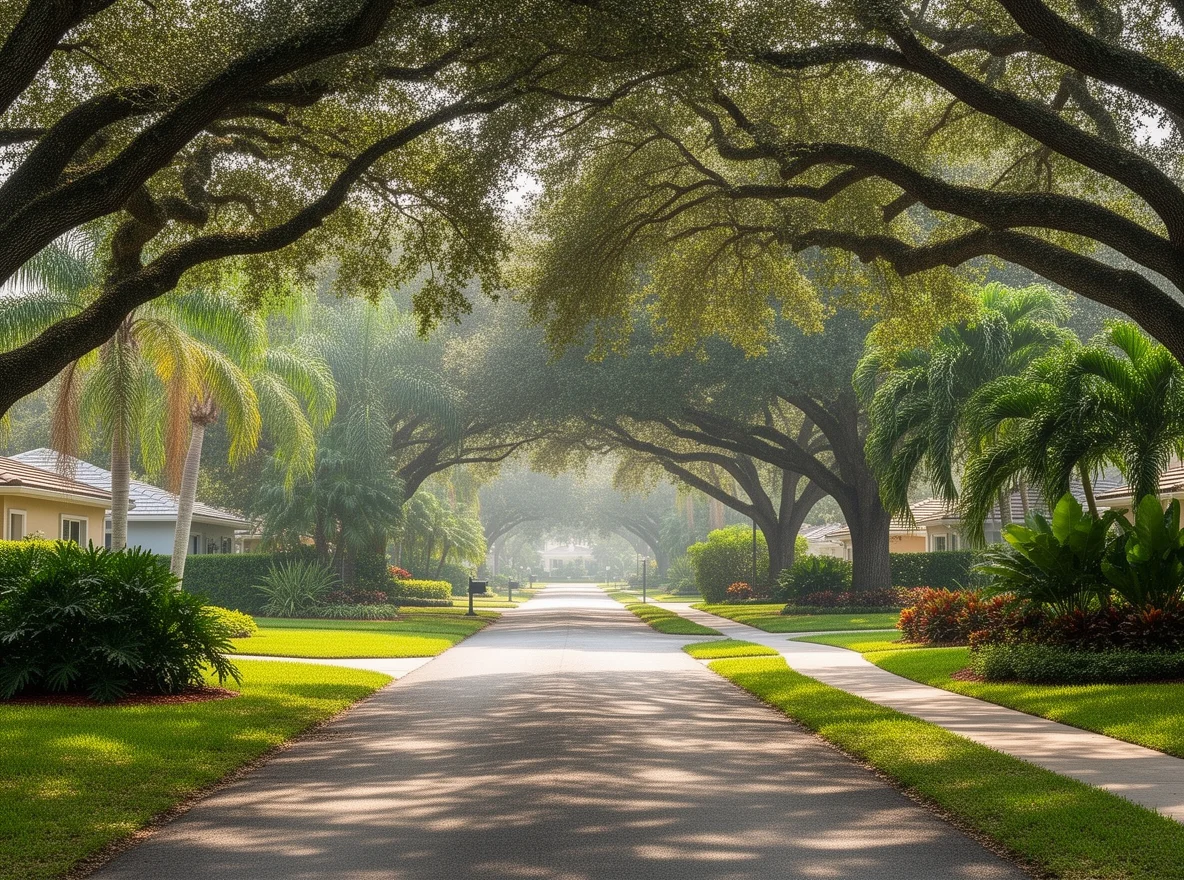 Shaded, leafy street scene in Biscayne Park