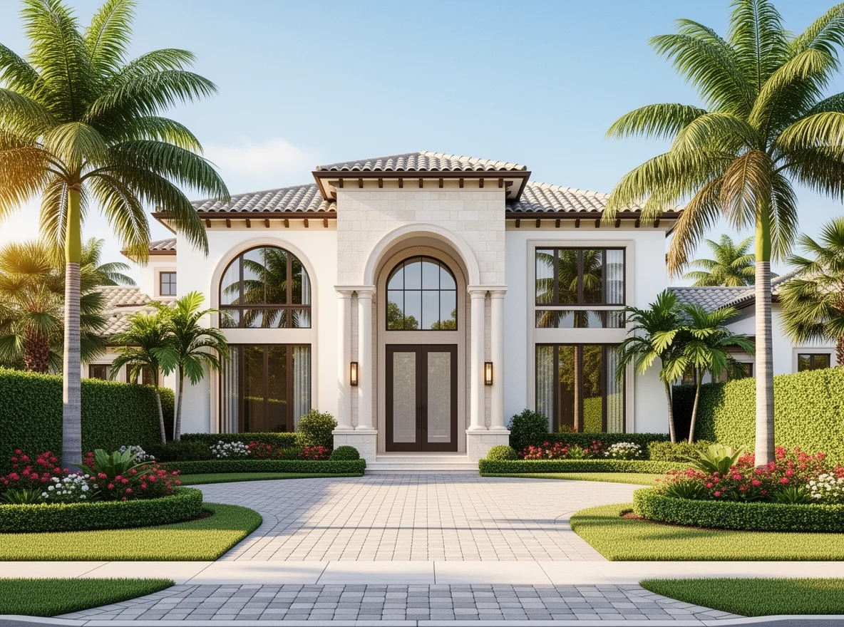 Luxury home exterior with tropical landscaping in Miami Shores
