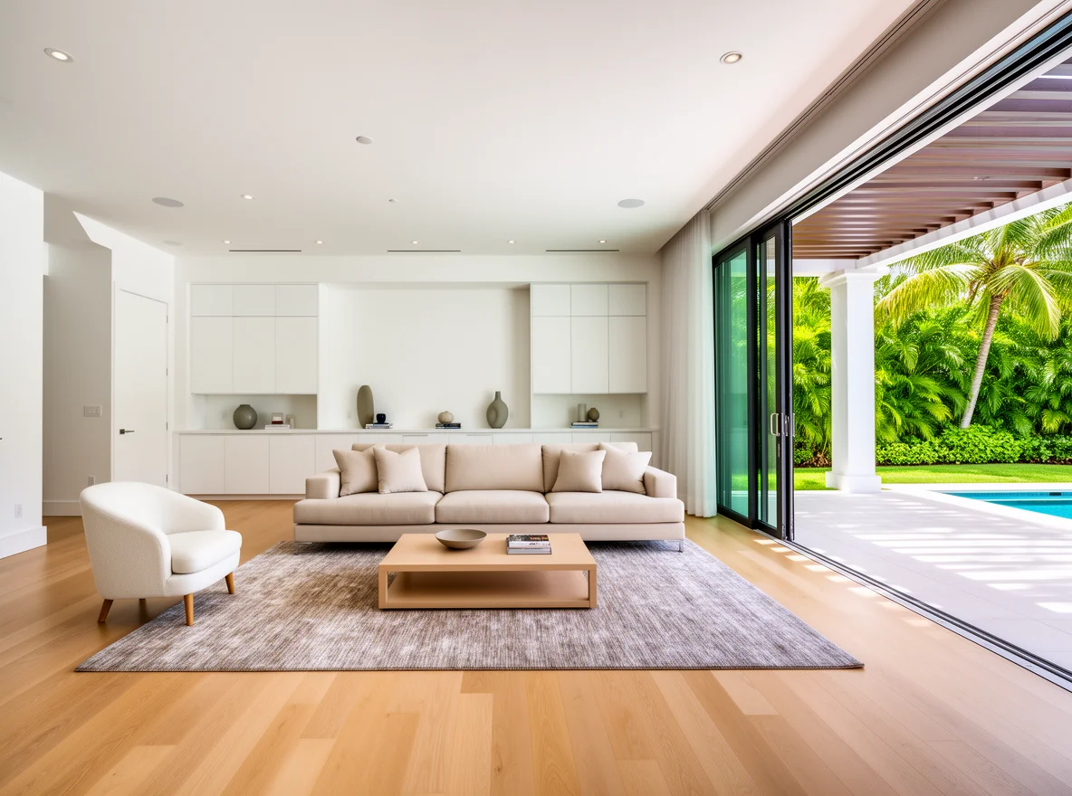 Bright luxury living room with indoor-outdoor flow