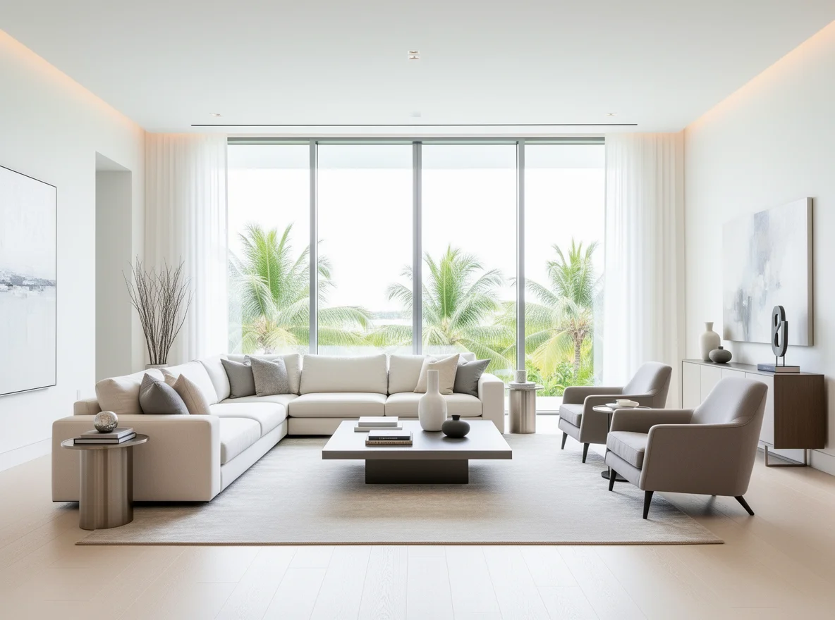 Bright luxury living room interior in Miami