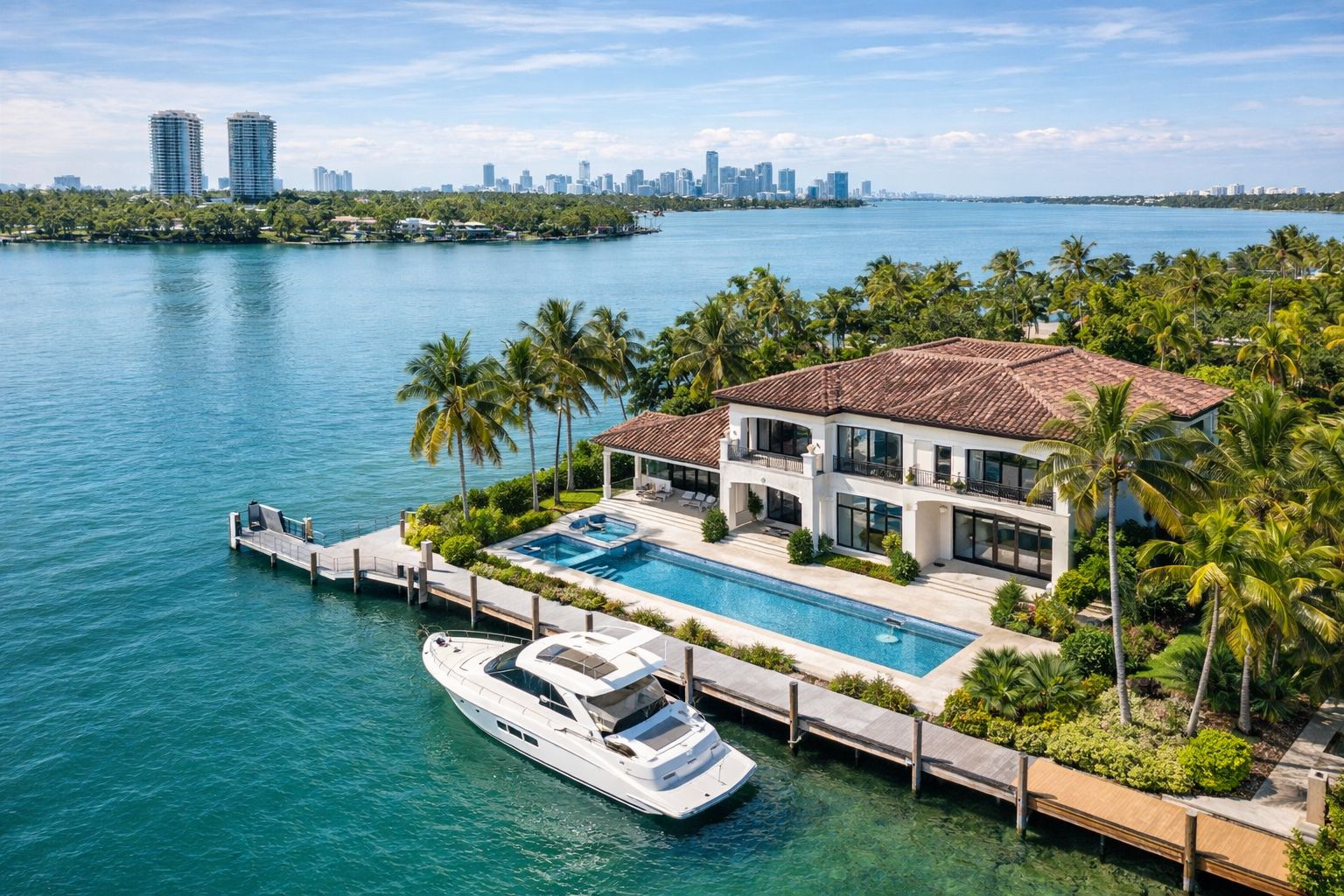 Luxury home exterior with tropical landscaping in Miami Shores